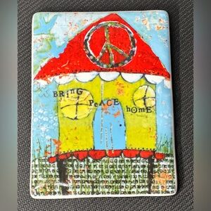 BRING PEACE HOME Decorative Ceramic Tile Plaque By Cindy Wunsch
